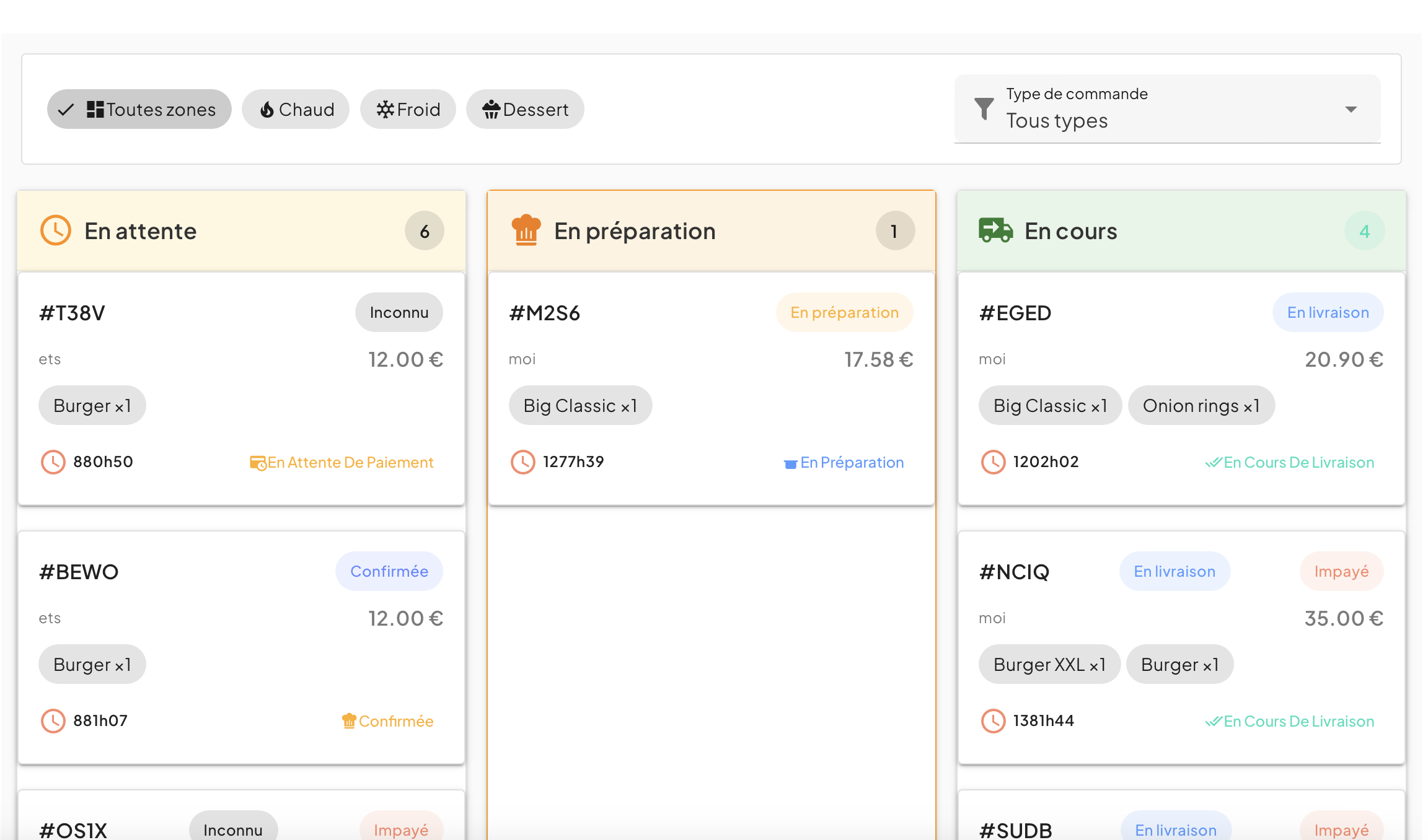 Kanban de gestion des commandes en temps réel avec commande marketplace urgente épinglée