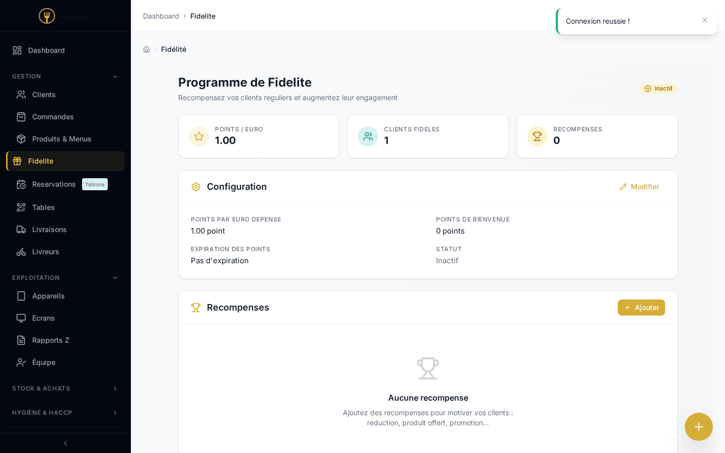 Configuration du programme de fidélité dans l'espace restaurateur